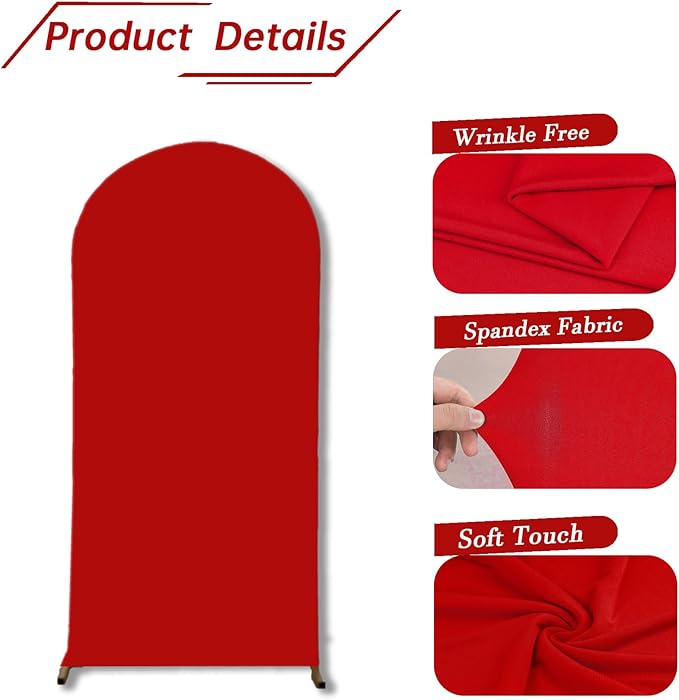 bricia Wedding Arch Backdrop Stand Cover, 6.6FT Double Sided Stretchy Arch Cover Fitted Wedding Birthday Party Banquet Decoration (Red 79.2''Lx39.6''W)