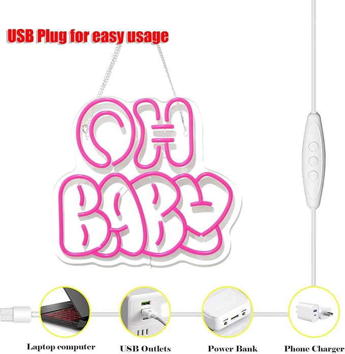 Oh Baby Neon Sign for Wall Decor,Dimmable Neon Lights gifts for Lover Baby Birthday Wedding Party Kids Bedroom Valentine's Day Gender Reveal Size:12.6 * 11.61In(Rose red)