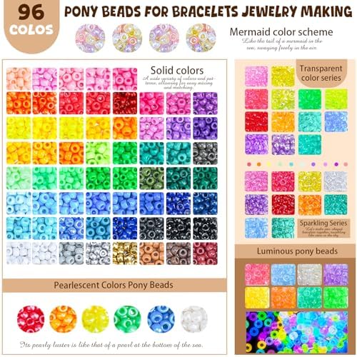 pony beads bracelet making kit, 6 boxes with showing dimensions