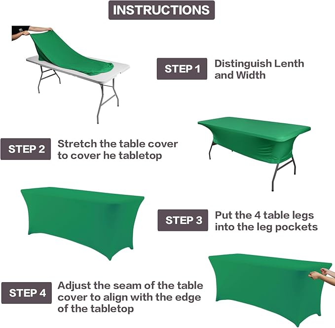 IVAPUPU 6FT Table Cloth for Rectangular Fitted Events Stretch Emerald Green Table Covers Washable Cover Spandex Tablecloth Protector for Party, Wedding, Cocktail, Banquet, Festival