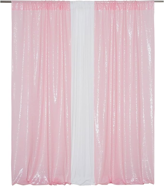 Eternal Beauty Sequin Backdrop Curtains, 2x8 Ft-2 Panels Pink Back Drop for Shimmer Photography Party Wedding Birthday Decor