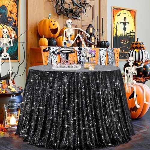 B-COOL Black Sequin Tablecloth Parties Decor Round Sequin Overlay Shimmer