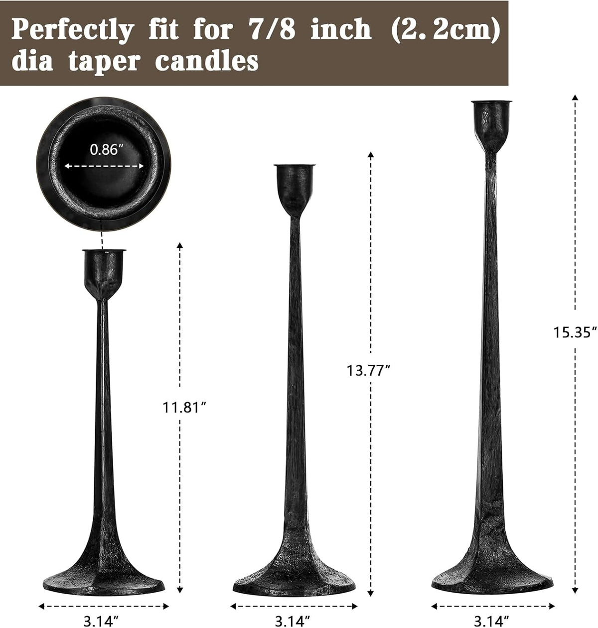 Iron Taper Candle Holder Set of 3 - Decorative Tall Candle Stand