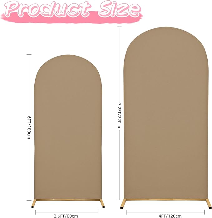 7.2FT Wedding Arch Covers Arch Backdrop Cover Arch Stand Covers Set Arch Cover Spandex Fabric Stretchy Backdrop for Wedding Birthday Party Decoration Baby Shower (Khaki)