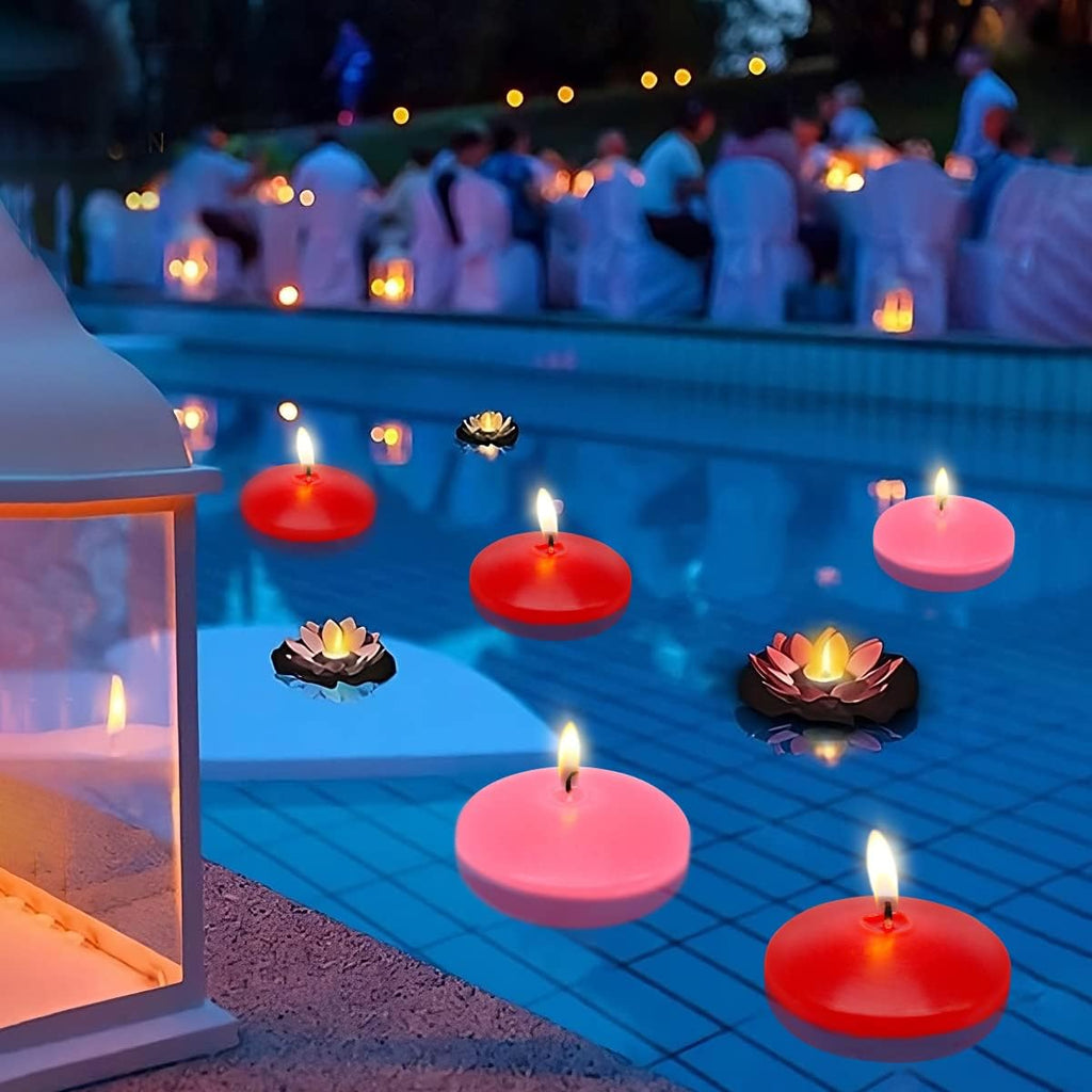 10 Hour Pink Floating Candles Large 3" Unscented Dripless Pool Water Wax Floating Candles for Vases, Centerpieces at Valentine's Day Wedding, Party, Holiday, Set of 12