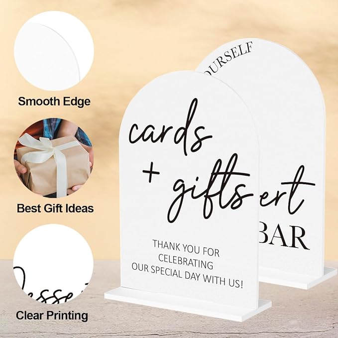 2Pcs Dessert Bar Sign Cards and Gifts Signs for Wedding Engagement Party Bridal Shower Baby Shower Table Desk Acrylic Decor