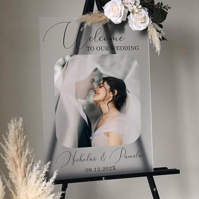 Personalized Wedding Photo Acrylic Welcome Sign – Custom Picture Board with Bride & Groom Names, Elegant Acrylic Wedding Reception Entrance or Ceremony Decoration, Indoor & Outdoor Keepsake Gift #2