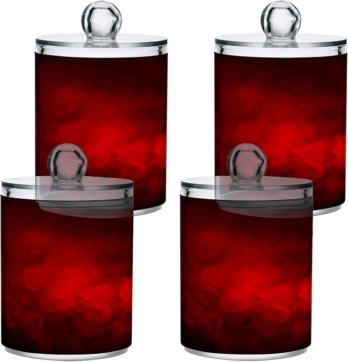 Gredecor 2 Pack Qtip Holder Clear Red Apothecary Jars with Lids Plastic Acrylic Bathroom Jars Vanity Countertop Canister Storage Organizer for Cotton Ball,Swabs,Pads,Floss