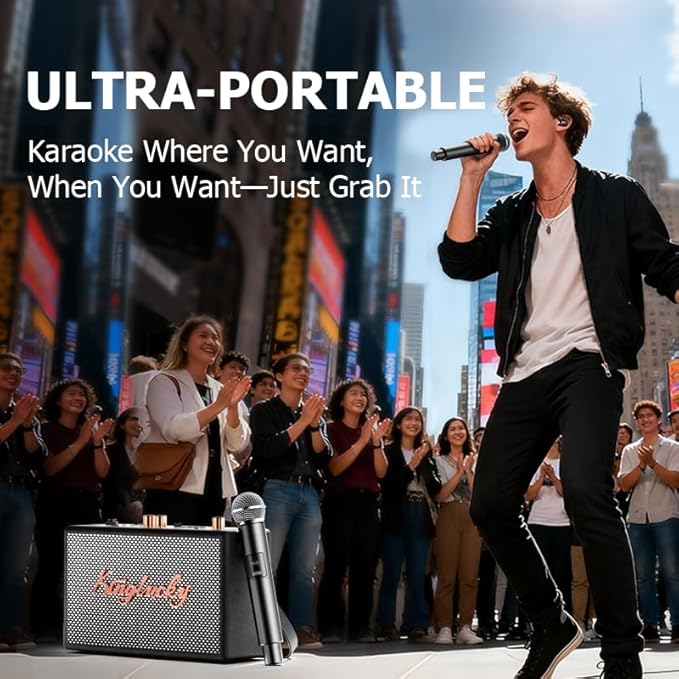 Retro Karaoke Machine for Adults Kids,Portable Bluetooth Speaker with 2 wreless Microphones(Separable Use),Rechargeable PA System for Home Party,Teaching,Picnic,Indoor/Vintage Decor Gifts