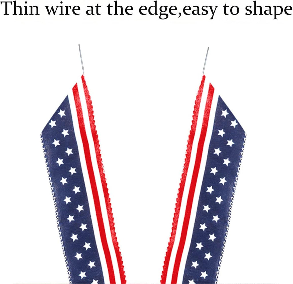 2 Pack 4th of July Decor Bow for Wreath,Red White Blue Stripe Stars Tree Topper Bows for Patriotic,Independence Day,Memorial Day,Veteran's Day,Front Door Indoor Outdoor Decorations