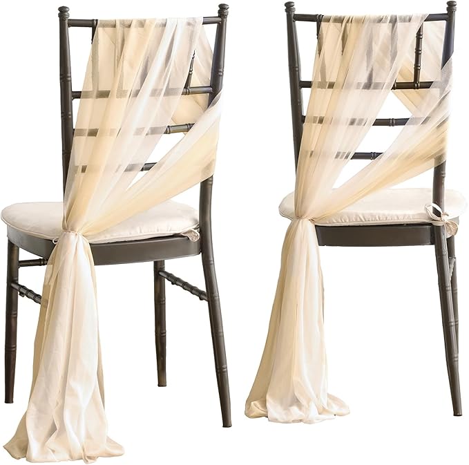Ling's Moment Wedding Chiffon Chair Sashes Cover Aisle Decorations Draping Fabric Wrinkle-Free with Tie 16 Pcs for Party Ceremony Reception Floral Arrangement Banquet Outdoor Decor