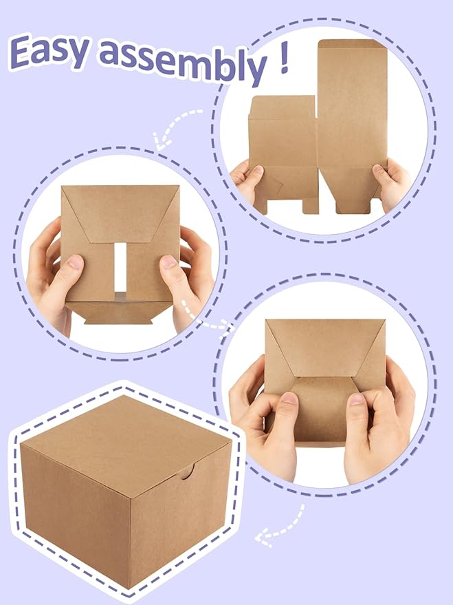 Eupako Gift Boxes 4x4x4 25 Pack Brown Kraft Paper Box with Lids Party Favor Boxes for Bridesmaids Proposal, Crafting, Cupcake, Wedding, Christmas