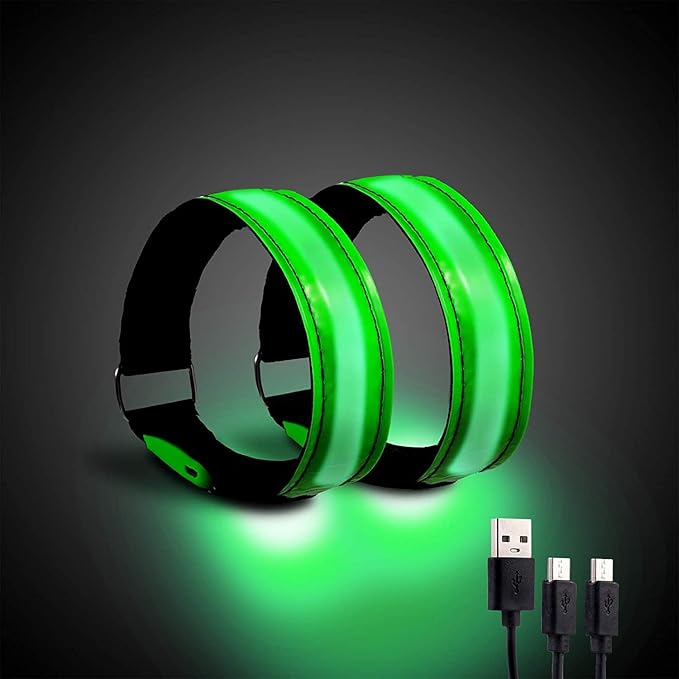 Rechargeable LED Armband for Running(2 Pack), Light Up LED Armband, High Visibility Reflective Running Gear for Night Safety, Running Lights for Running Walking Cycling