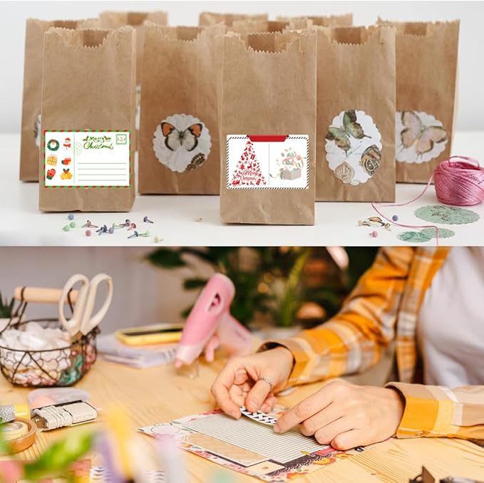 100-1000pcs Custom Stickers Merry Christmas Stickers Personalized Labels Adhesive Xmas Decorative Envelope Seals Stickers for Cards Gift Boxes(Round Kraft-2)