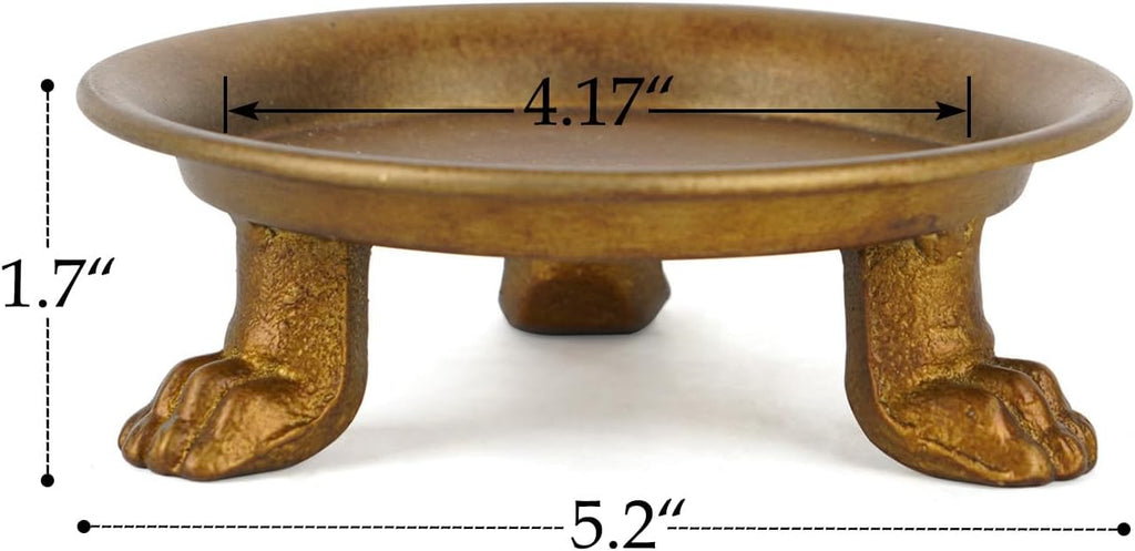 NIKKY HOME Gold Clawfoot Pillar Candle Holders Set of 2, Vintage Iron Tray | Antique Decorative Gothic Metal Claw Foot Base Plate Stand, Perfect for Pillar Candles, Incense Cones, Weddings, Spa Decor