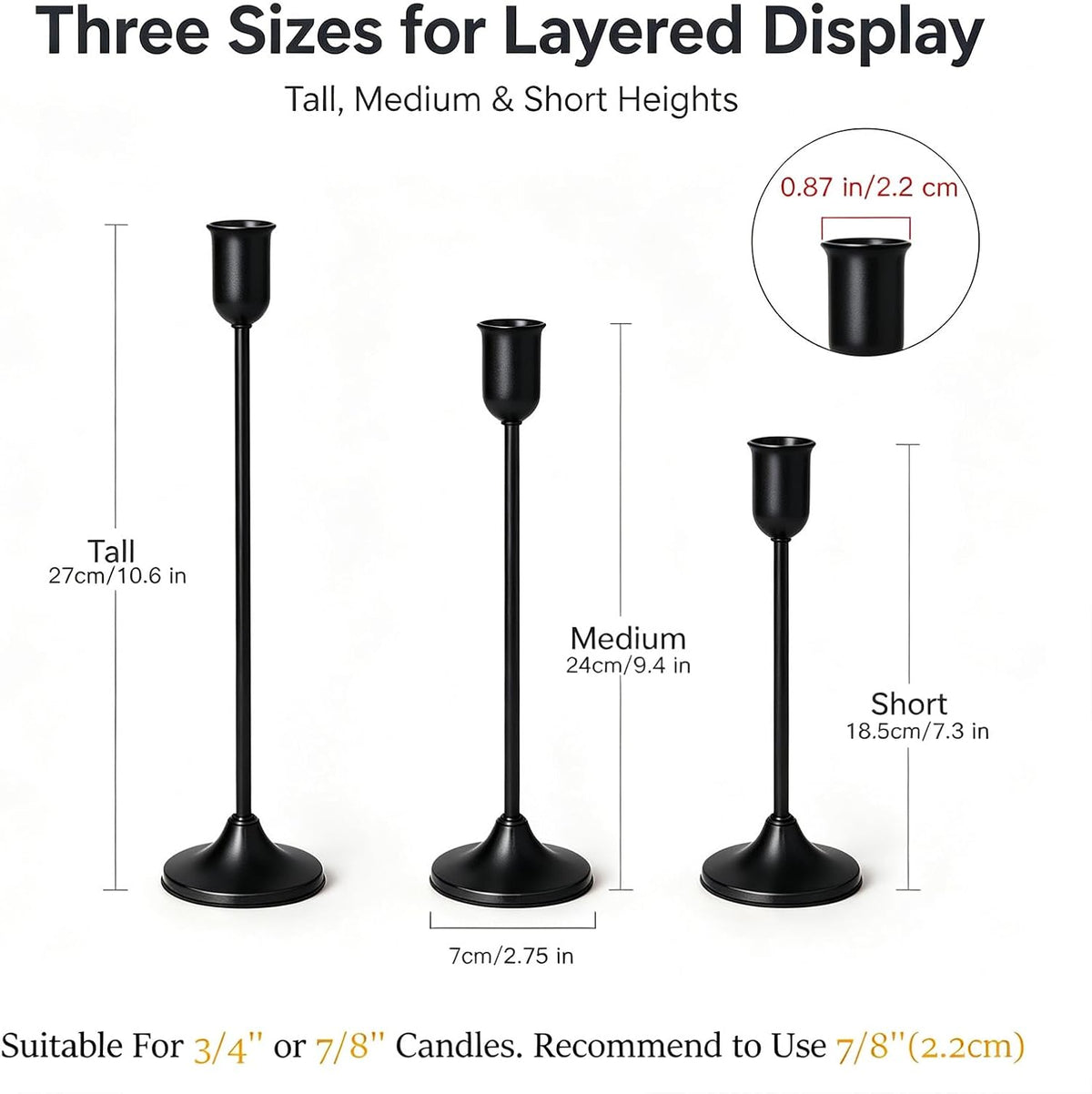 Metal Taper Candle Holders, Weighted Base Candlestick Stand Set(12, Black)