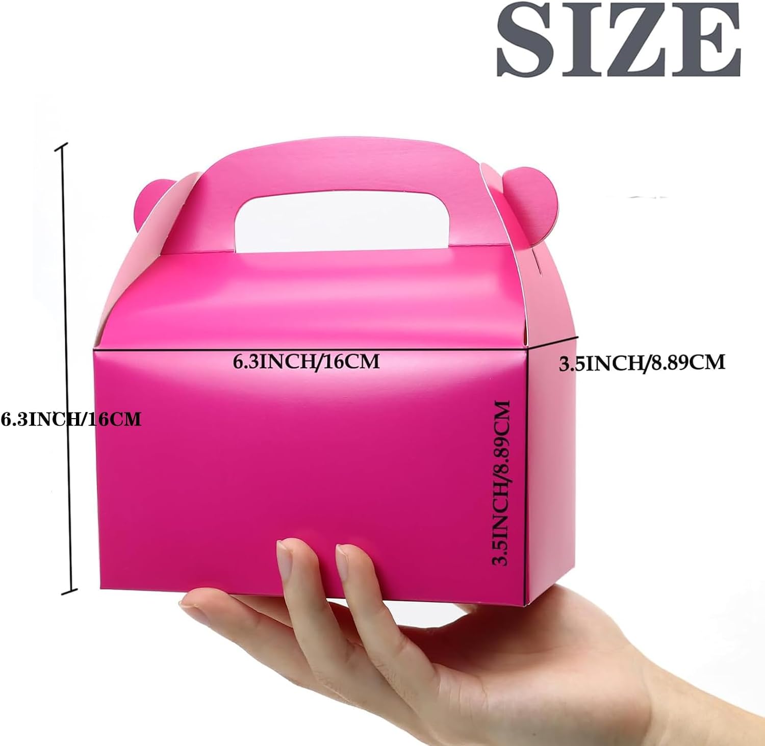30Pcs Hot-Pink Party Favor Treat Boxes Gable Gift Boxes with Handles | Candy Paper Boxes Perfect for Bright Pink Theme Party, Birthday Party Baby Shower Decoration Supplies.