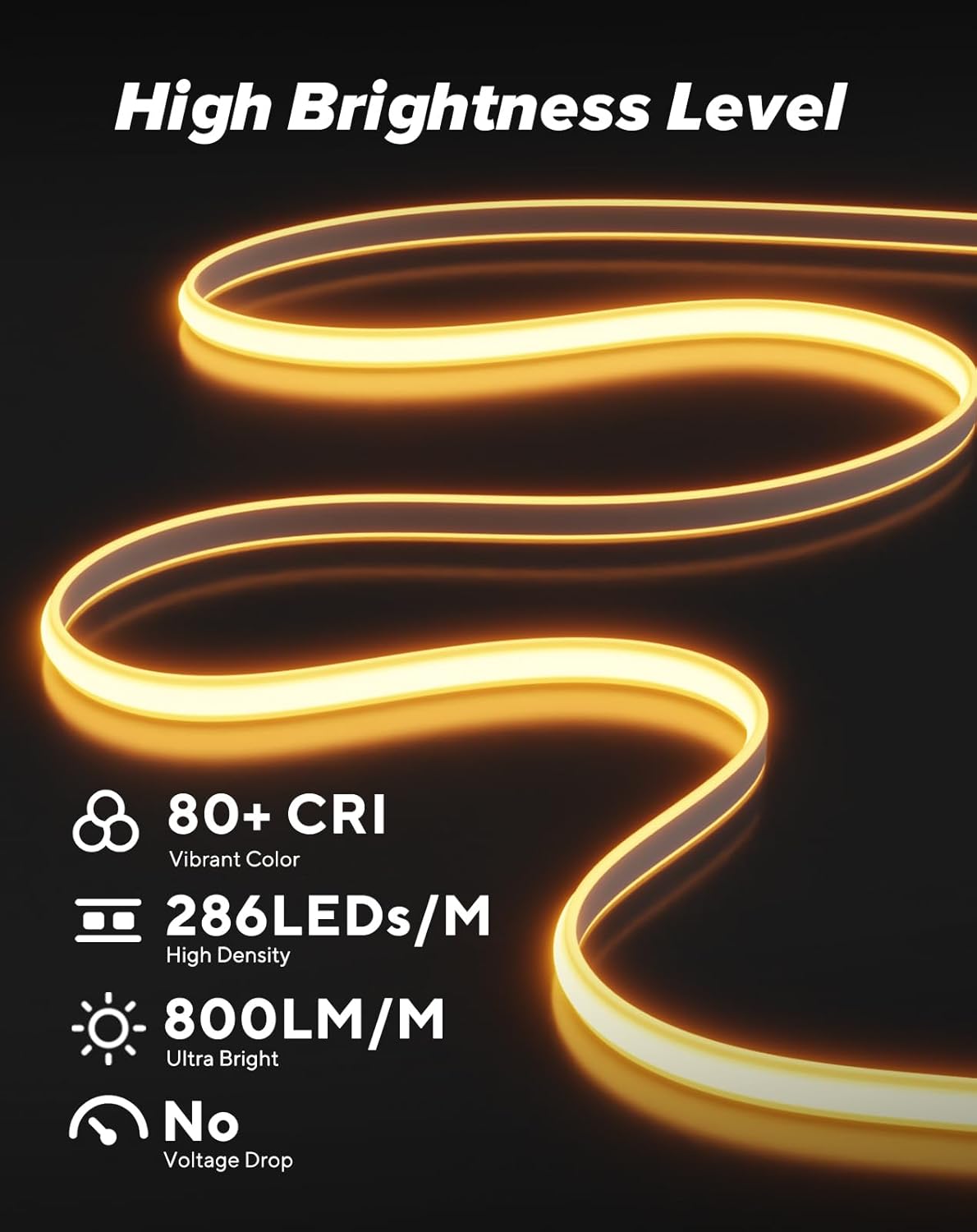 Shine Decor COB LED Rope Light AC 120V, 800lm Ultra Bright, IP65 Waterproof Cold-Resistant ETL Neon Strip, No Driver Tape Lighting for Home Commercial 10x4.5mm, 2800K Warm White, 16.4ft