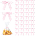 50Pcs Light Pink Twist Tie Bows for Gift Wrapping 2.5" Satin Ribbon Bow for Treat Bags Balloons Birthday Party Favors Wedding Decorations