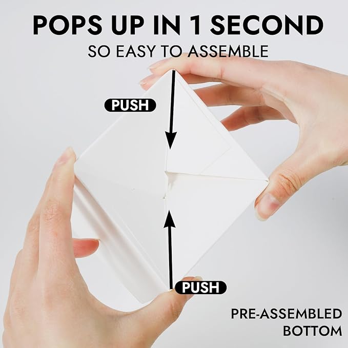 JCD 70pcs Cupcake Boxes, 3.5inches Auto-Pop up Single Individual Pre-Assembled White Cake Boxes with Window and Inserts Single Cupcake Containers for Birthdays, Wedding(White/70Pcs)