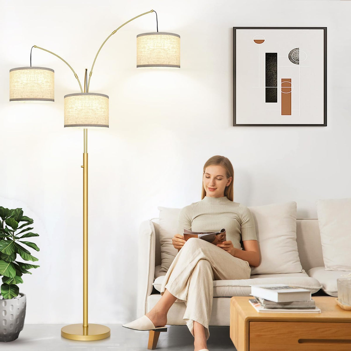 nintiue dimmable floor lamp - 3 lights gold on a desk or shelf