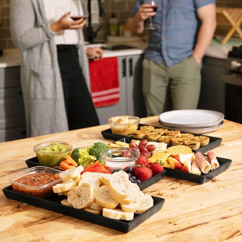 Home Beets Matte Black Ceramic Serving Platters (14 x 6 Inch Rectangle Plates...