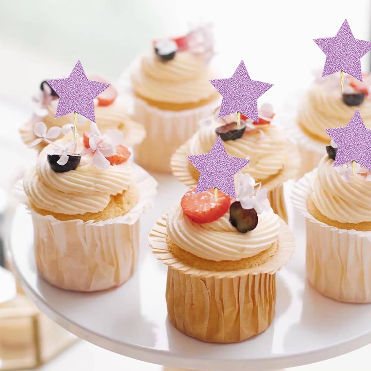 Purple Cupcake Toppers Glitter Stars Cake Toppers Twinkle Twinkle Little Star Birthday Cupcake Toppers Wedding Party Cake Decorations,50Pcs