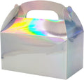 The Dreidel Company 12-Pack Iridescent Silver Gable Treat Boxes, Goodies Favor Box for Kids Birthday Party Favors, Weddings Events, Baby Shower, 6.25" x 3.5" x 3.5" Inch Box Iridescent Treat Box