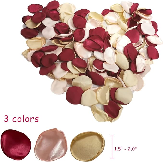Silk Rose Petals 200PCS Flower Girl Petals Flower Petals for Wedding Cake Table Centerpieces Romantic Night Scatter Petals (Burgundy Gold Pink)