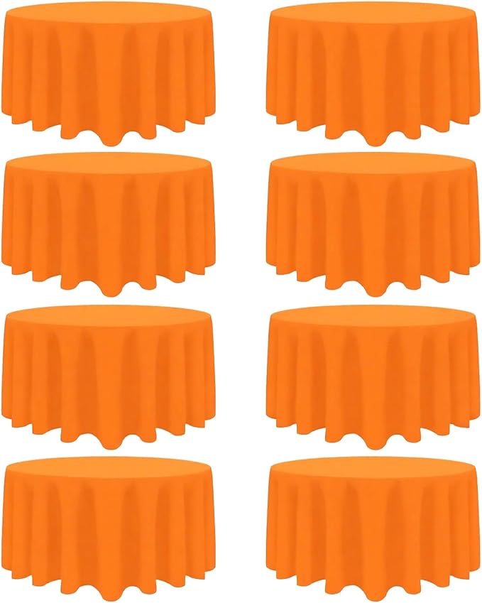 8 Pack Orange Round Tablecloth 120 Inch Stain and Wrinkle Resistant Round Orange Table Cloth Reusable and Washable Polyester Fabric for Buffet Wedding Party and Banquet