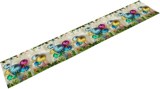 Christmas Table Runner,Colorful Balls Xmas Tree Snowflake Pattern Print Tablecloth Burlap for Hotel Indoors Outdoor Dining Room Kitchen Home Decor,W13X L108 in
