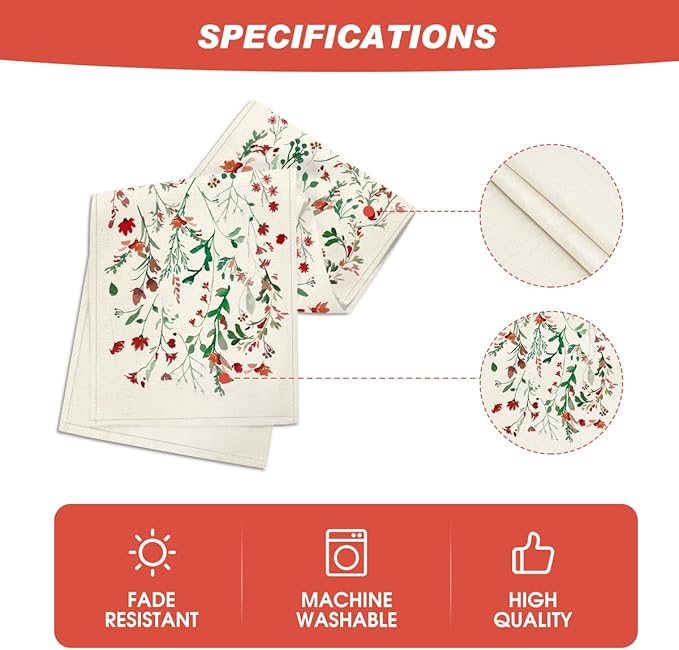 Artoid Mode Floral Leaves Christmas Table Runner, Wild Flowers and Grasses Winter Kitchen Dining Table Decoration for Home Party Decor 13x108 Inch