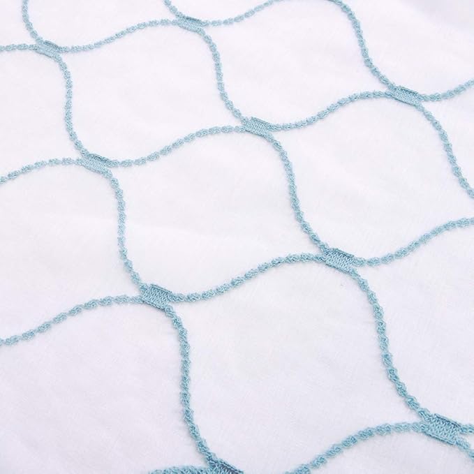 Embroidery Sheer Curtains Blue 95 Inches Long, Window Treatments Rod Pocket Drapes for Living room, Bedroom, Wave Diamond Crinkle Voile Curtain Panels for Yard, Villa, Parlor, Set of 2, 52"x 95".