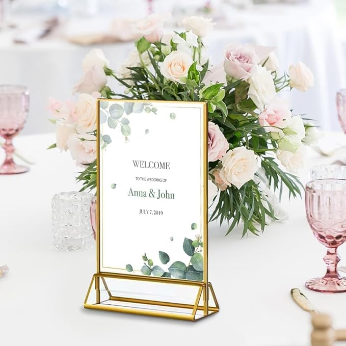 20PCS Acrylic Sign Holder, 4x6 Double Sided Gold Picture Frame Clear Wedding Table Numbers for Party, Restaurant Sign, Menu, Photo
