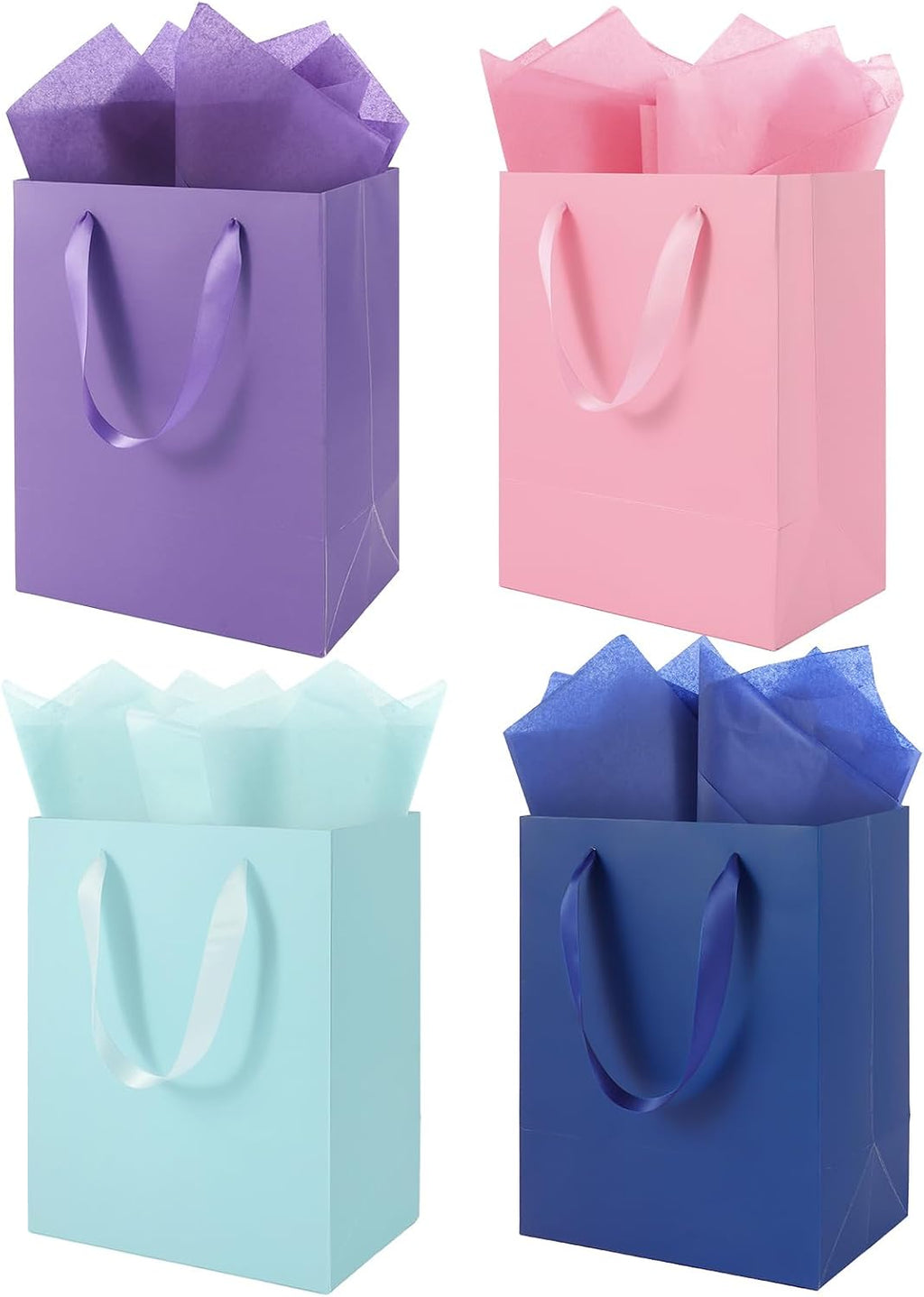 Epoesch 4 Pack Medium Gift Bags With Handles and 8 Tissue Paper, Size 8 X 5 X10 Inch Paper Bags for Birthday Party Baby Shower Wedding Favors or Mother's Day, Father's Day