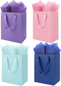 Epoesch 4 Pack Medium Gift Bags With Handles and 8 Tissue Paper, Size 8 X 5 X10 Inch Paper Bags for Birthday Party Baby Shower Wedding Favors or Mother's Day, Father's Day