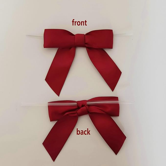 3-1/2" Burgundy Satin Ribbon Bows with Twist Ties Giant Bows for Christmas Holiday Gift Packing&Wrapping (50pcs,Burgundy)