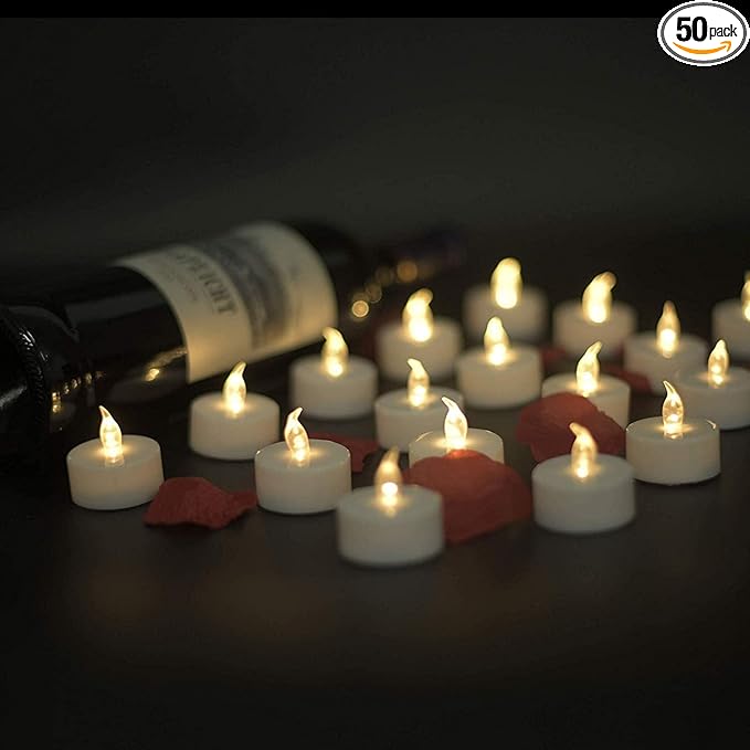LED Tea Lights Candles- 50PACK Flameless Candles Realistic and Bright Flickering Long Lasting 200Hours for Holiday Celebration,Home Decoration Warm White