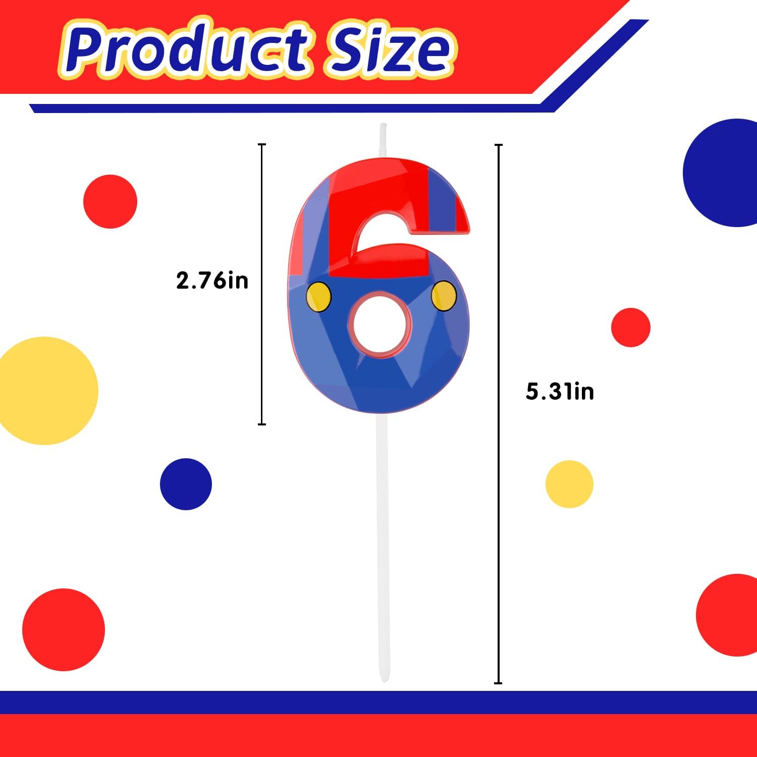 Blue Red Cartoon Game Candle Numeral Birthday Candles Cake Topper Decorations for Boys Girls Kids Cartoon Themed Party Supplies (Number 6)