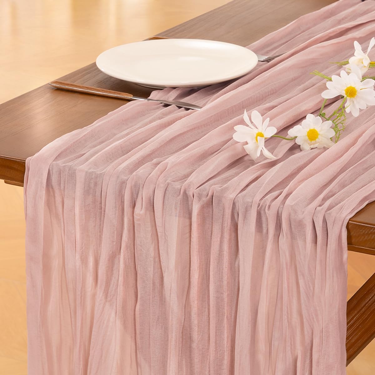 Socomi Pink Cheesecloth Table Runner Summer Boho Rustic Gauze Dusty Pink Farmhouse 120 inch 10FT Cheese Cloth for Wedding Tea Party Baby Shower Birthday Home Decor Holiday Decorations