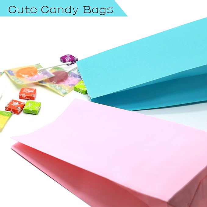 Oletx 30-Pack Blue Party Favor Paper Bags, 9'' Wrapped Treat Goodie Candy Paper Lunch Bags for Birthday Party, Babyshower, School Activitities