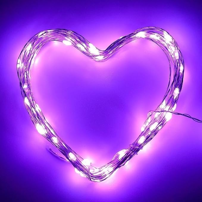 ANJAYLIA 2 Pack 16Ft 50 LED Purple Fairy Lights Battery Operated String Lights for Party Home Festival Decorations