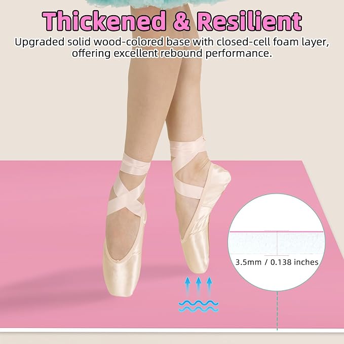 Dance Floor Mat Non-Slip with Shoulder Strap Portable and Dance Resistance Band, Dance Floor for Ballet,Jazz, Pop Thick PVC Practice Floor Reusable Mat (Pink, 180cm*90cm*0.35cm)