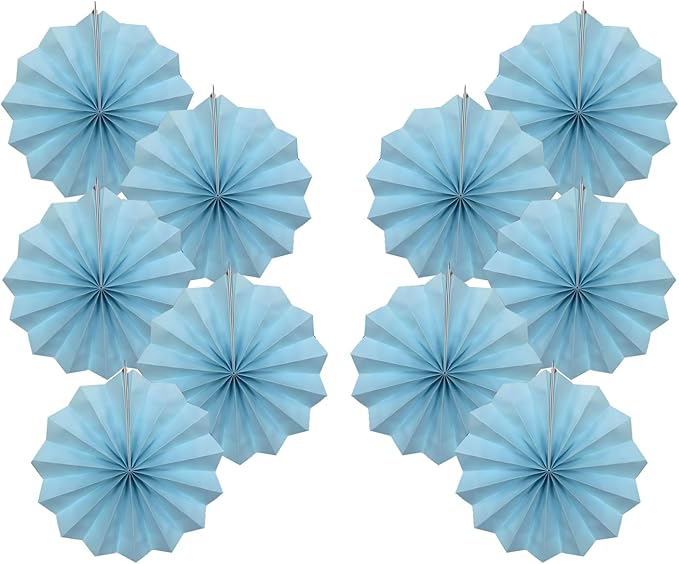 Blue Graduation Party Decor,Baby Blue Party Decorations,Christmas Baby Shower Decorations,Under The Sea Decorations,Blue Bachelorette Party 8in Hanging Paper Fans 30 Color DIY Set (Light Blue)