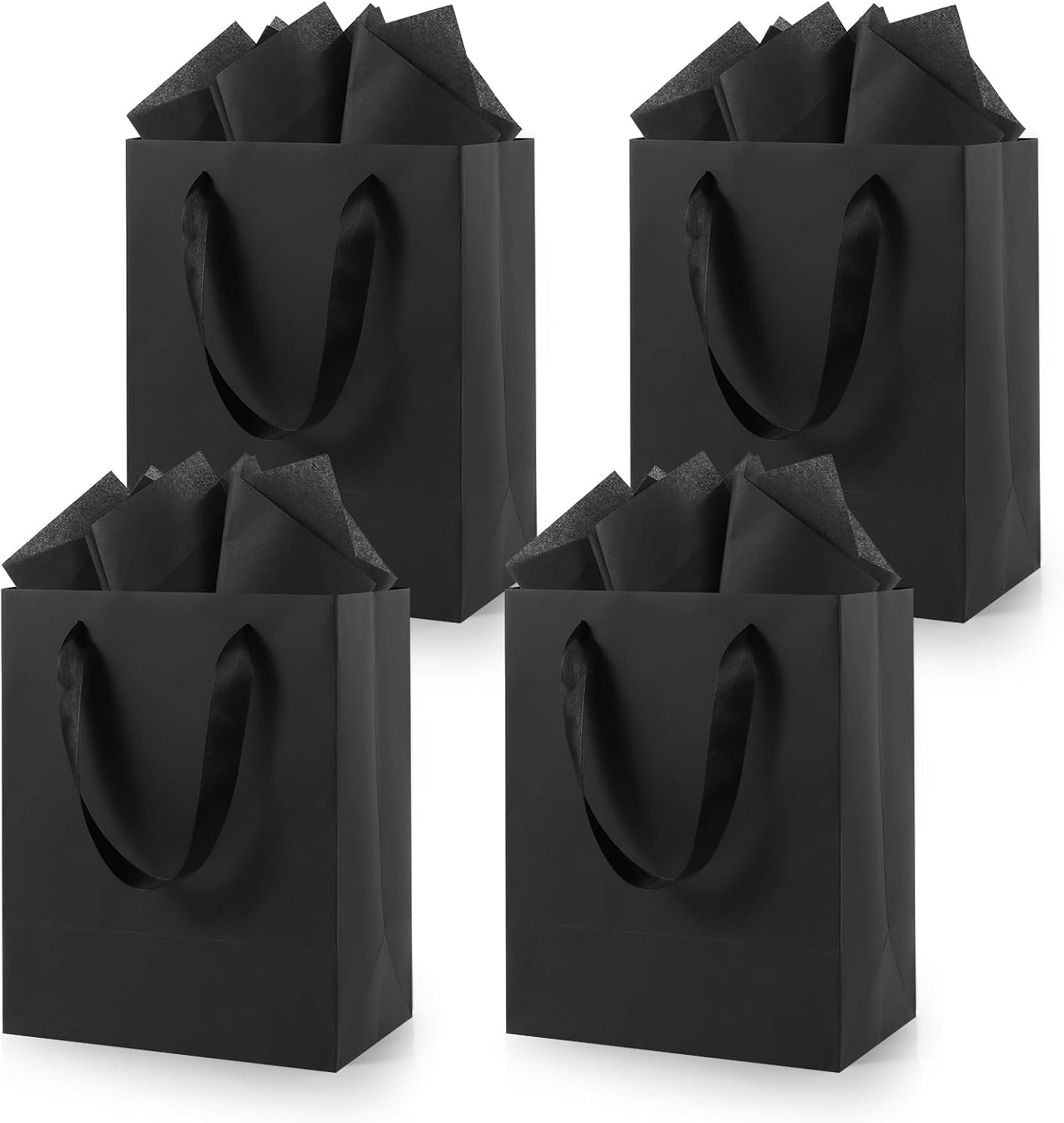 Epoesch Black Small Gift Bags with Handles and Tissue Paper, 8x5x10 Inch 4 Pack Paper Bags for Men, Women, Birthdays Party, Baby Showers, Weddings, Father's Day, Anniversaries, Holidays (Black small - 4Pcs)