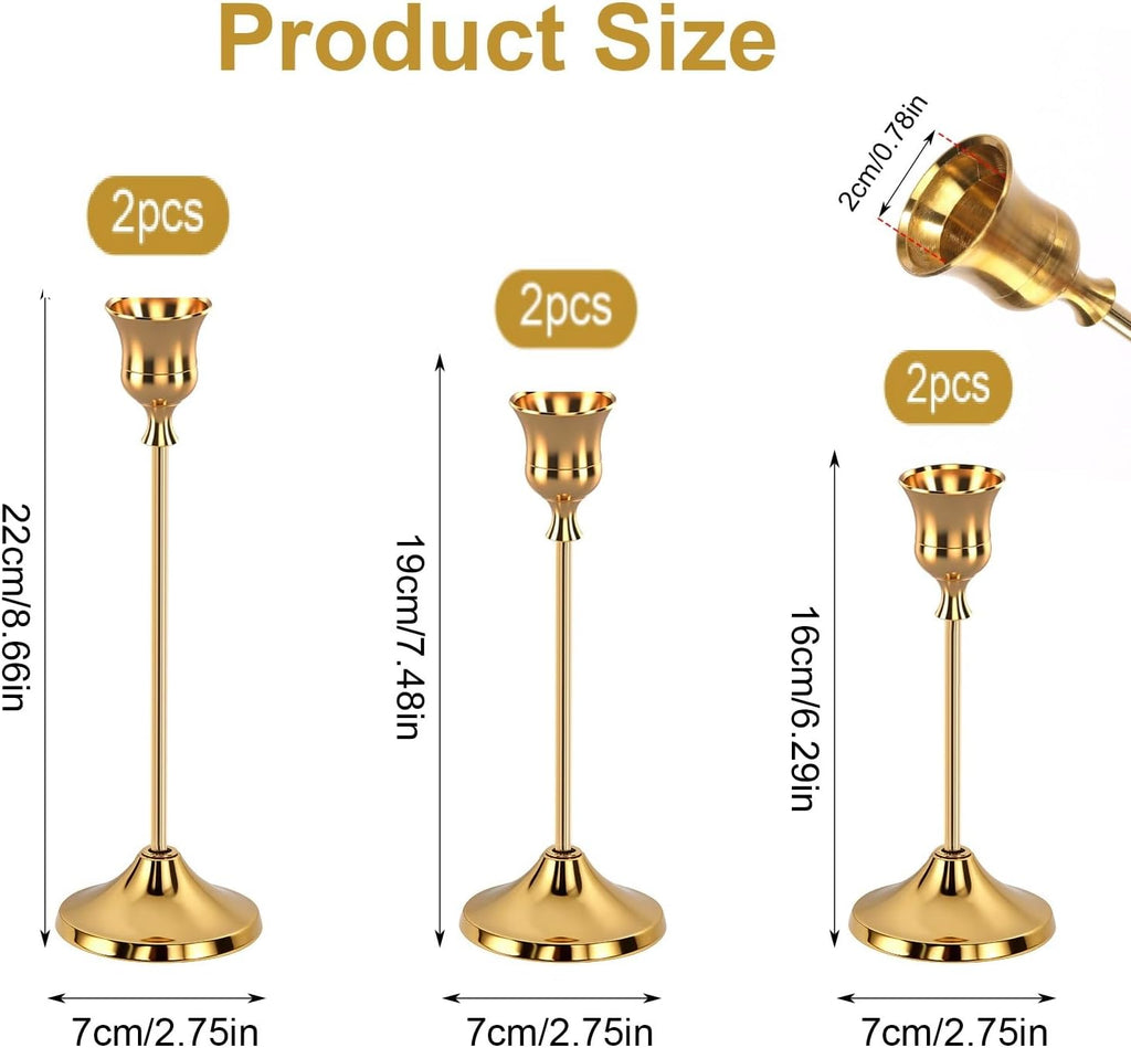 6pcs Gold Candle Holders, Candlestick Holders Taper Candle Holders for Pillar Candles Sticks Holder Decor Halloween Christmas Decorations Candle Candelabros para Centros de Mesa