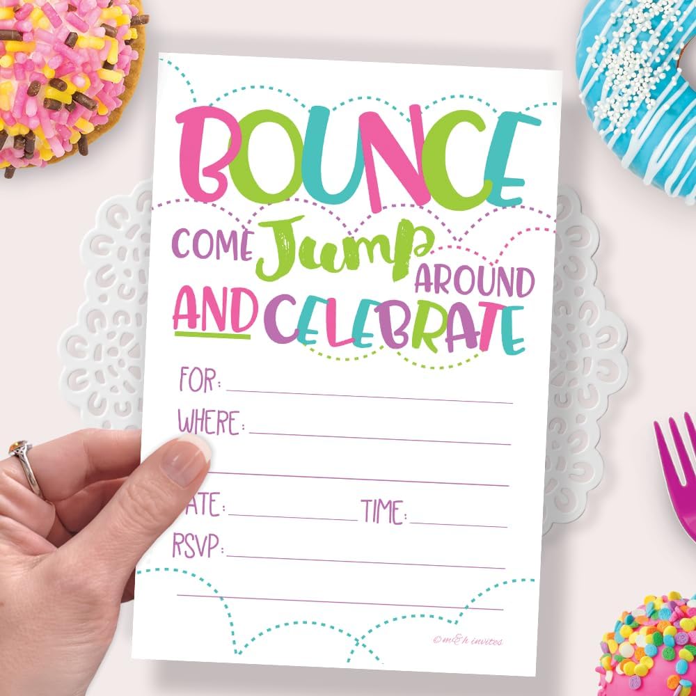 Girl Bounce House or Jumping Party Invitations (20 Count) With Envelopes - Jump Party Invites