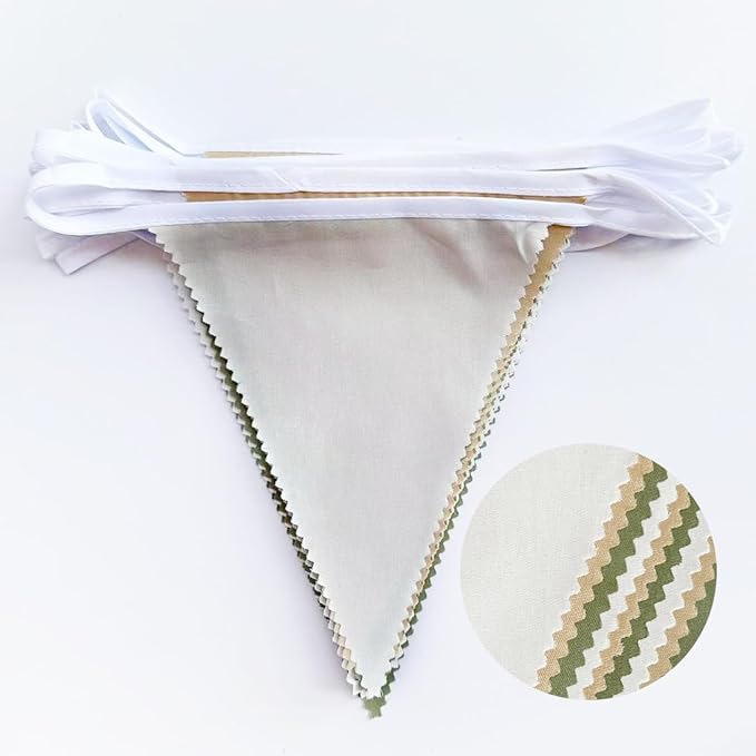 32Ft Camping Party Decorations Olive Green Tan Brown Cream Neutral Triangle Flag Fabric Banner Pennant Garland Streamers for Woodland Birthday Jungle Baby Shower Safari Camper Bachelorette Decor