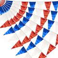 20M/65FT White Blue Red Triangle Pennant Banner Flag Metallic Fabric Bunting Garland for Christmas Graduation, Independence Day, 4th of july, Patriotic Themed Party Decoration