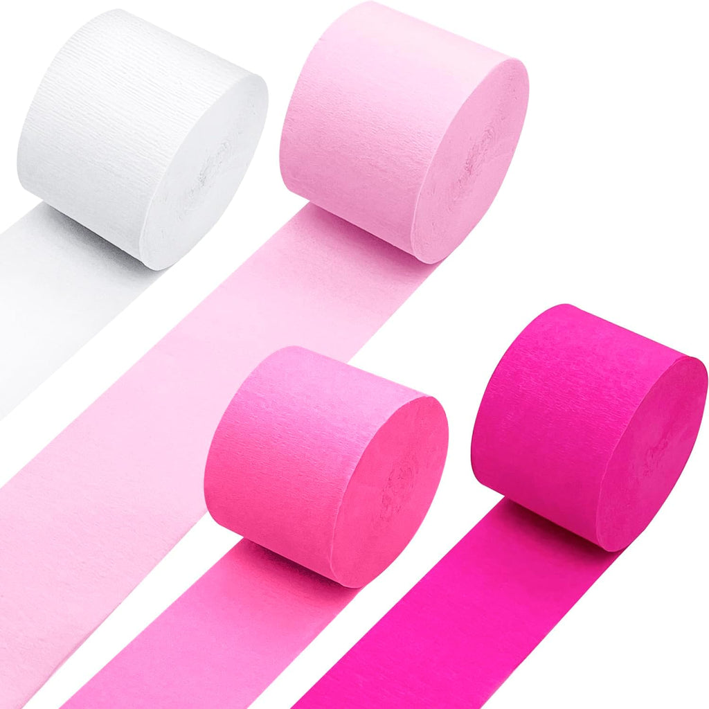 PheiLa Valentines Day Party Supplies, 4 Rolls Pink and White Crepe Paper Streamers for Galentines Day Girls Birthday Wedding Party Decor 1.77 Inch x 82 Ft/Roll, 328ft
